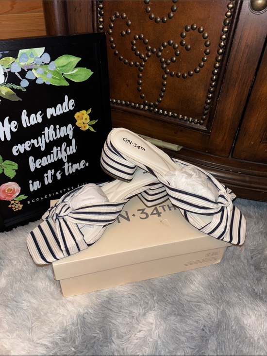 on 34th Shoes - On 34th Women's Navy & White Striped Knot-Front Slide Sandals